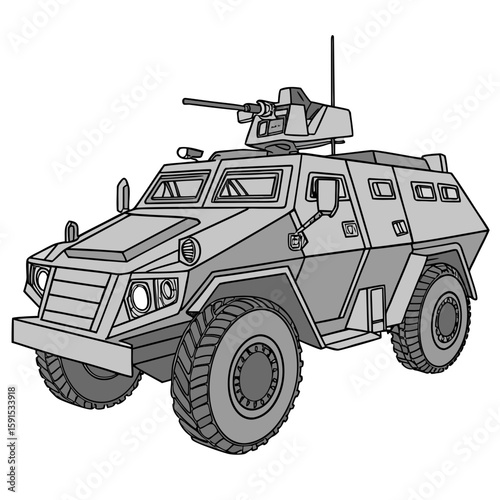 Armored vehicle with turret and gun military transport