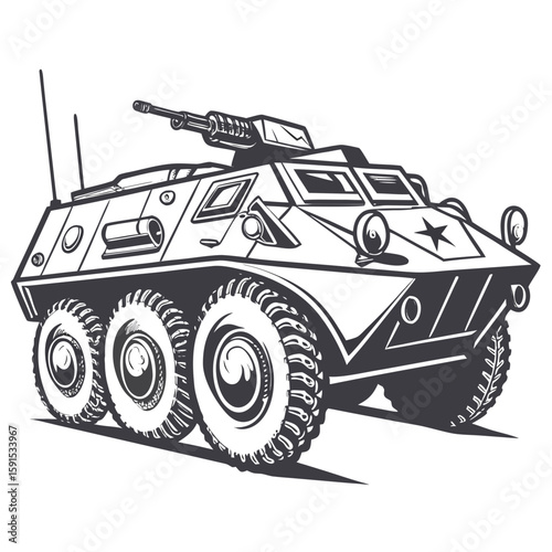 Armored vehicle with turret and star emblem military transport