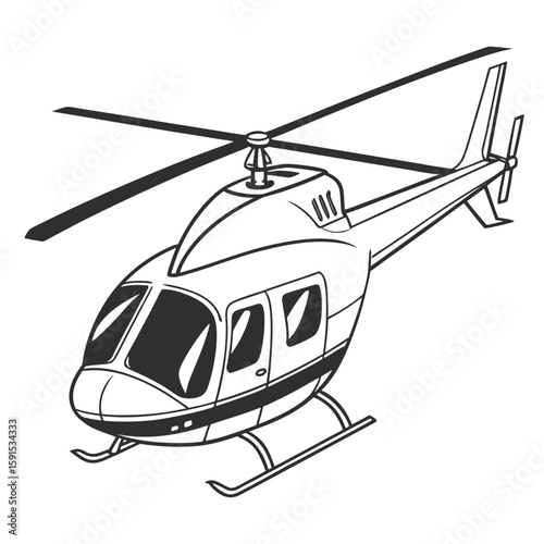 Black and white illustration of a modern passenger helicopter aircraft aviation