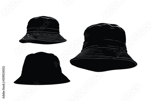 silhouette set of bucket hats in different angles