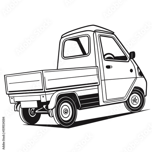 Black and white line art of a compact pickup truck utility vehicle small truck