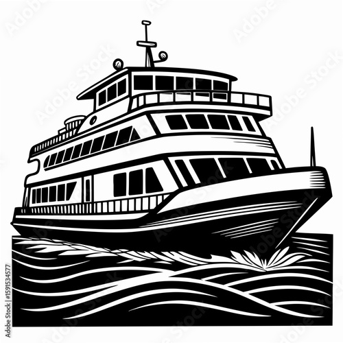 Black and white passenger ferry boat sailing on water passenger ship watercraft