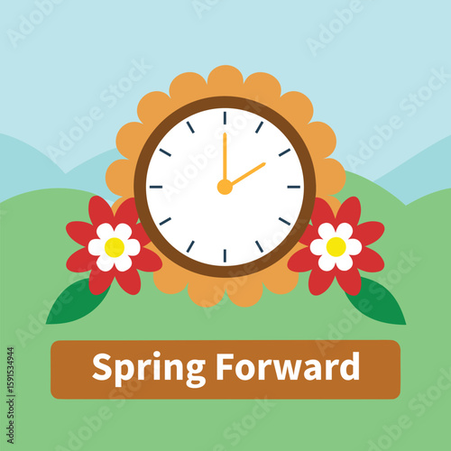 A whimsical clock adorned with flowers signals the spring forward time change, a reminder of daylight saving time.