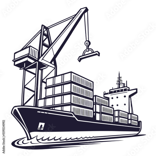 Cargo ship loading containers with crane container ship unloading