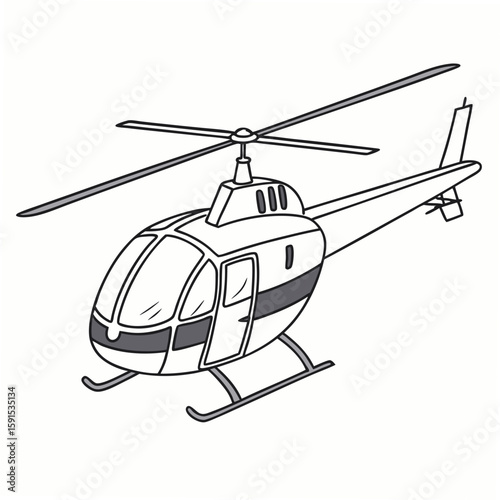 Cartoon helicopter with rotor blades and landing skids aviation