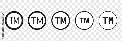 TM icon. Set of tm icons. Trademark symbols. Line trade marks. Signs of copyright. Logo for patent and trademark isolated on transparent background. Vector