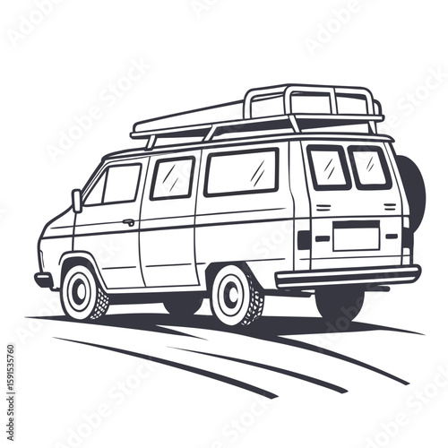 Black and white van with roof rack and spare tire vehicle