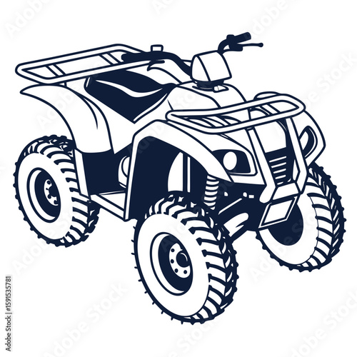 Dark blue A T V on white background quad bike all terrain vehicle