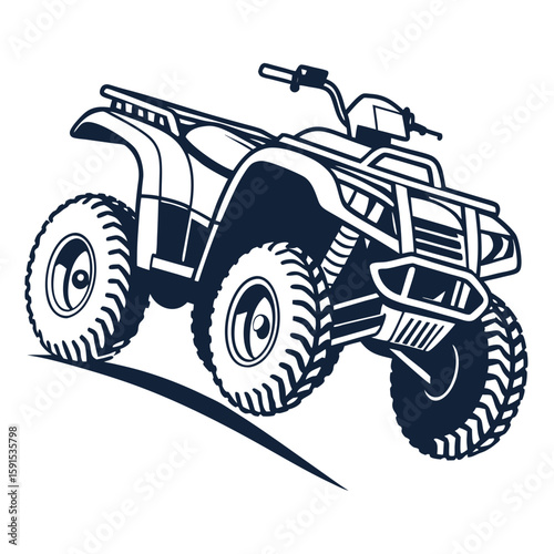 Dark blue all terrain vehicle on white quad bike off road