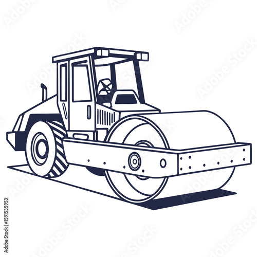 Dark blue construction roller vehicle outline heavy machinery industrial