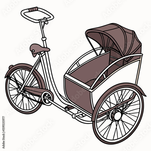 Brown bicycle with sidecar and canopy tricycle