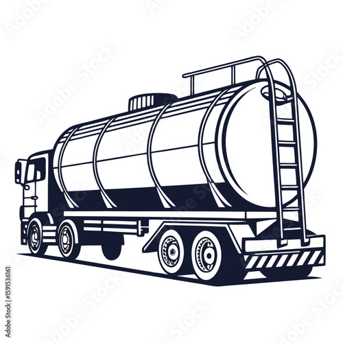 Dark blue tanker truck with ladder and wheels trailer transportation