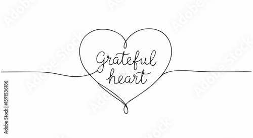 A Grateful Heart drawn with a single line. 