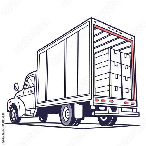 Delivery truck with stacked boxes loaded inside cargo transportation