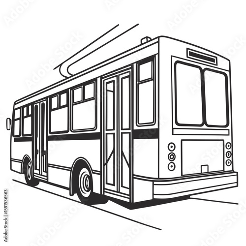 City bus with trolley poles and windows public transport