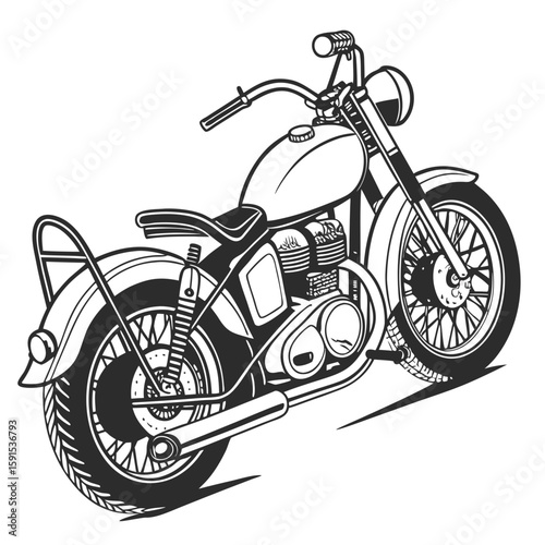 Black and white motorcycle with high handlebars chopper