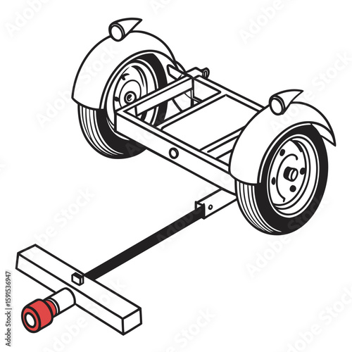 Black and white towing dolly with red connector trailer