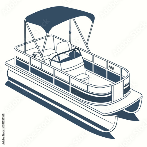 Blue pontoon boat with canopy recreational boat watercraft