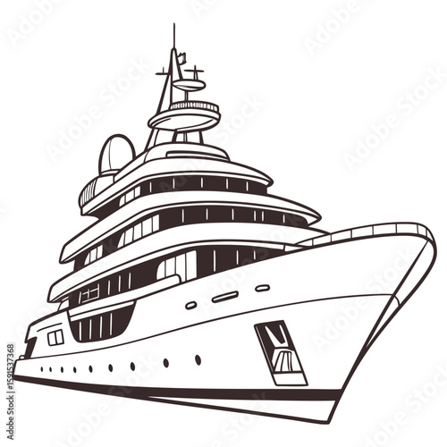 Elegant multi-deck luxury superyacht outline vessel watercraft
