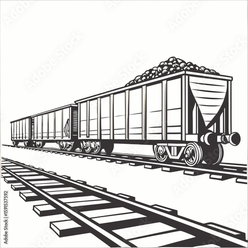 Freight train carrying coal on tracks freight cars railway