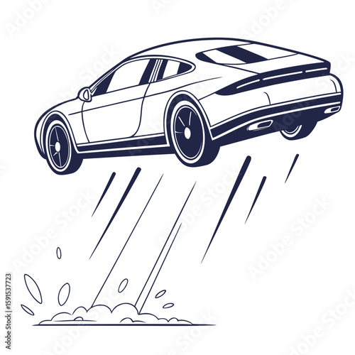 Futuristic car leaping with motion lines speed