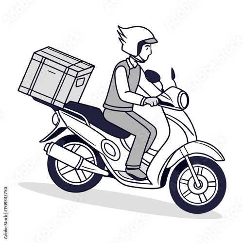 Delivery rider on scooter with cargo box motorcycle