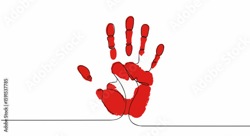 A powerful, minimalist red handprint, symbolizing a call for awareness and action.