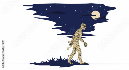 Mummy Walking Under the Moonlight. 