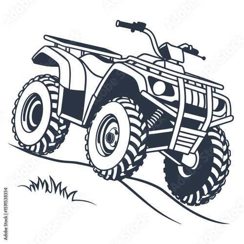 Dark blue A T V on white background all terrain vehicle