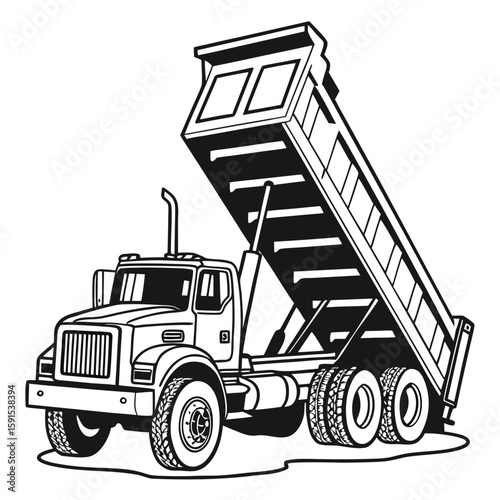 Heavy duty construction truck dumping materials dump truck vehicle