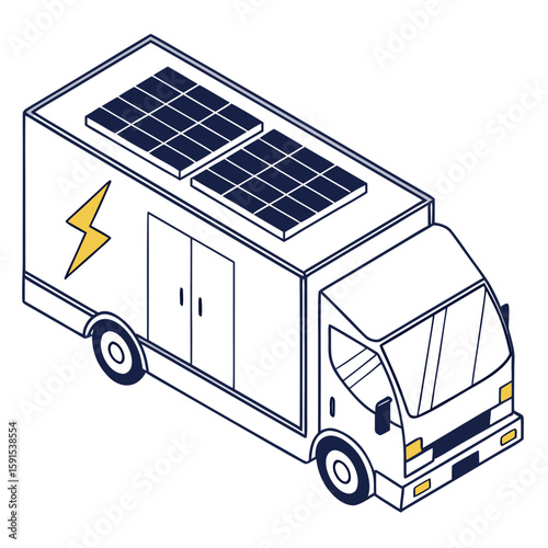 Electric truck with solar panels and lightning bolt