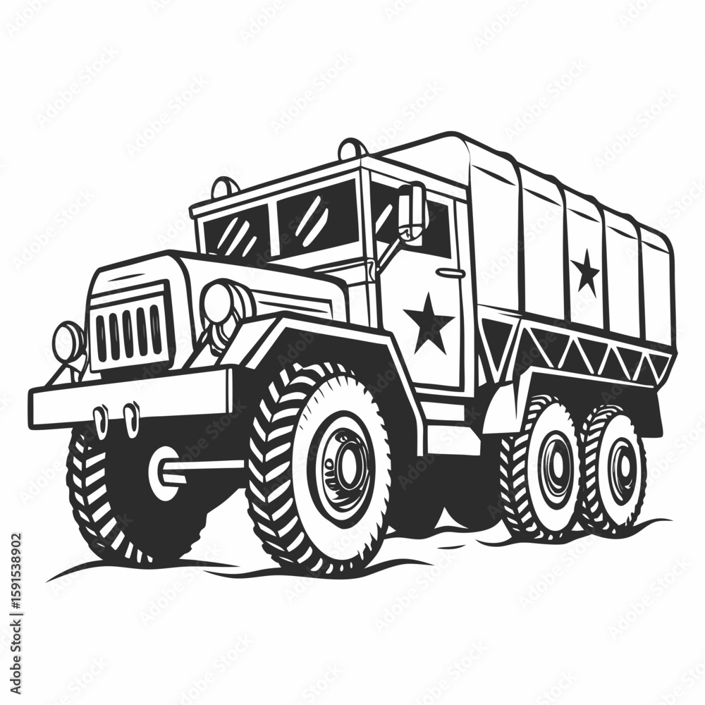 Obraz premium Heavy military truck with star emblem transport vehicle