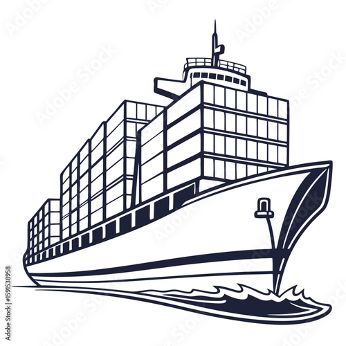 Large cargo ship carrying containers on blue waves container ship freight