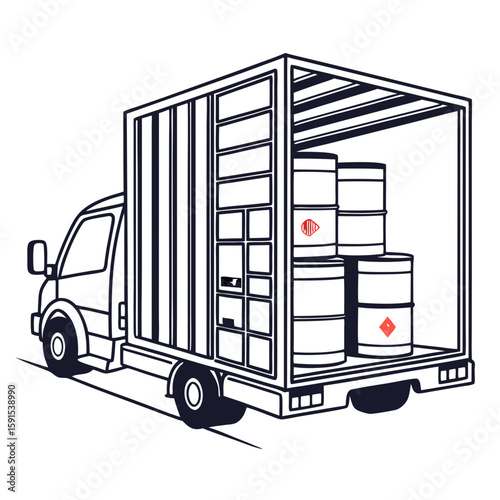 Delivery truck carrying hazardous material drums transport