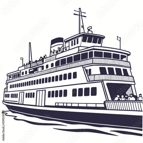 Large passenger ferry with multiple decks and people ship boat
