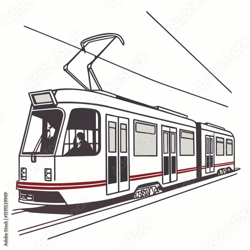 Modern tram with passengers on white background public transport city