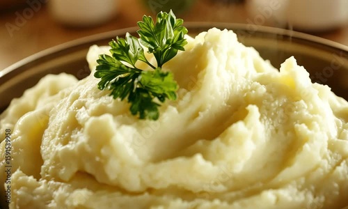 Creamy mashed potatoes with fresh parsley, a culinary delight for gourmand diners