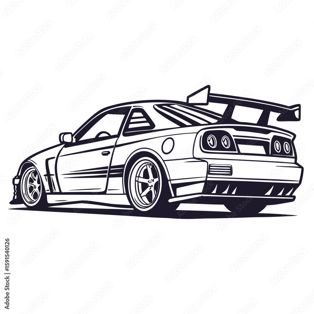 Naklejka premium Modified sports car with spoiler racing car modified car