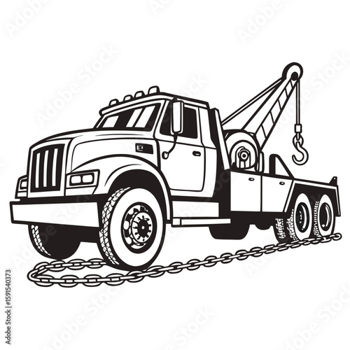 Heavy duty tow truck with chain and hook vehicle transport