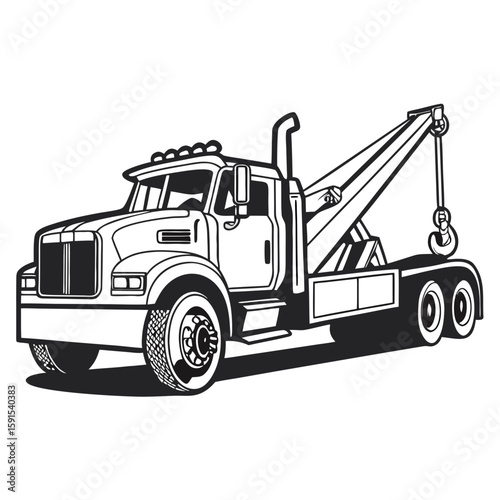 Heavy duty tow truck with crane and hook vector