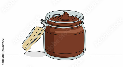 A jar of chocolate spread with lid.