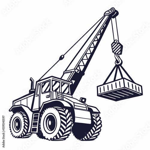 Heavy lifting machine moving cargo crane construction