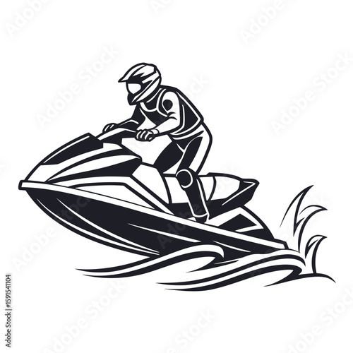 Jet ski rider in action on water watercraft helmet