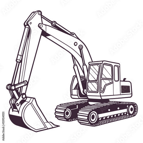 Heavy construction digger machine with bucket and tracks