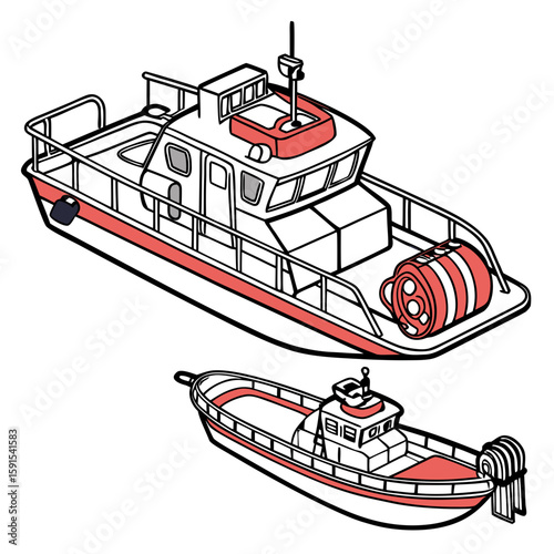 Red and white rescue boats with black outlines watercraft marine