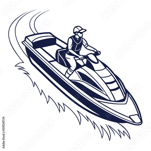 Man riding a dark blue jet ski watercraft recreation