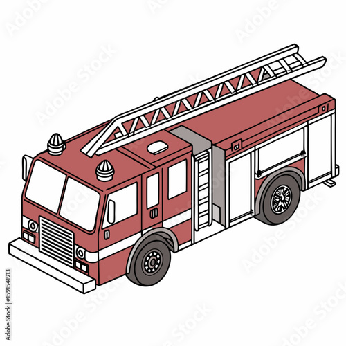 Red fire truck with ladder and white stripe emergency vehicle red vehicle