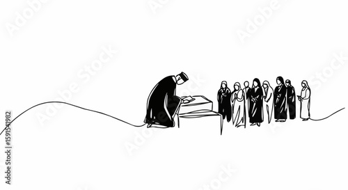 A sketch of a clergyman performing a religious service.