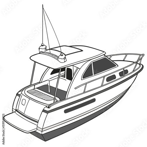 Motor yacht with cabin and railing boat watercraft