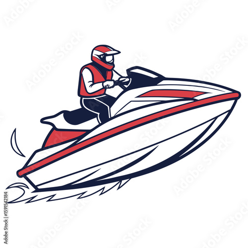 Red white and blue jet ski rider watercraft water sports